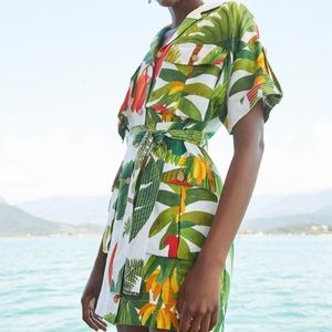 FARM Rio White Cocoa Forest Utility Mini Dress size L